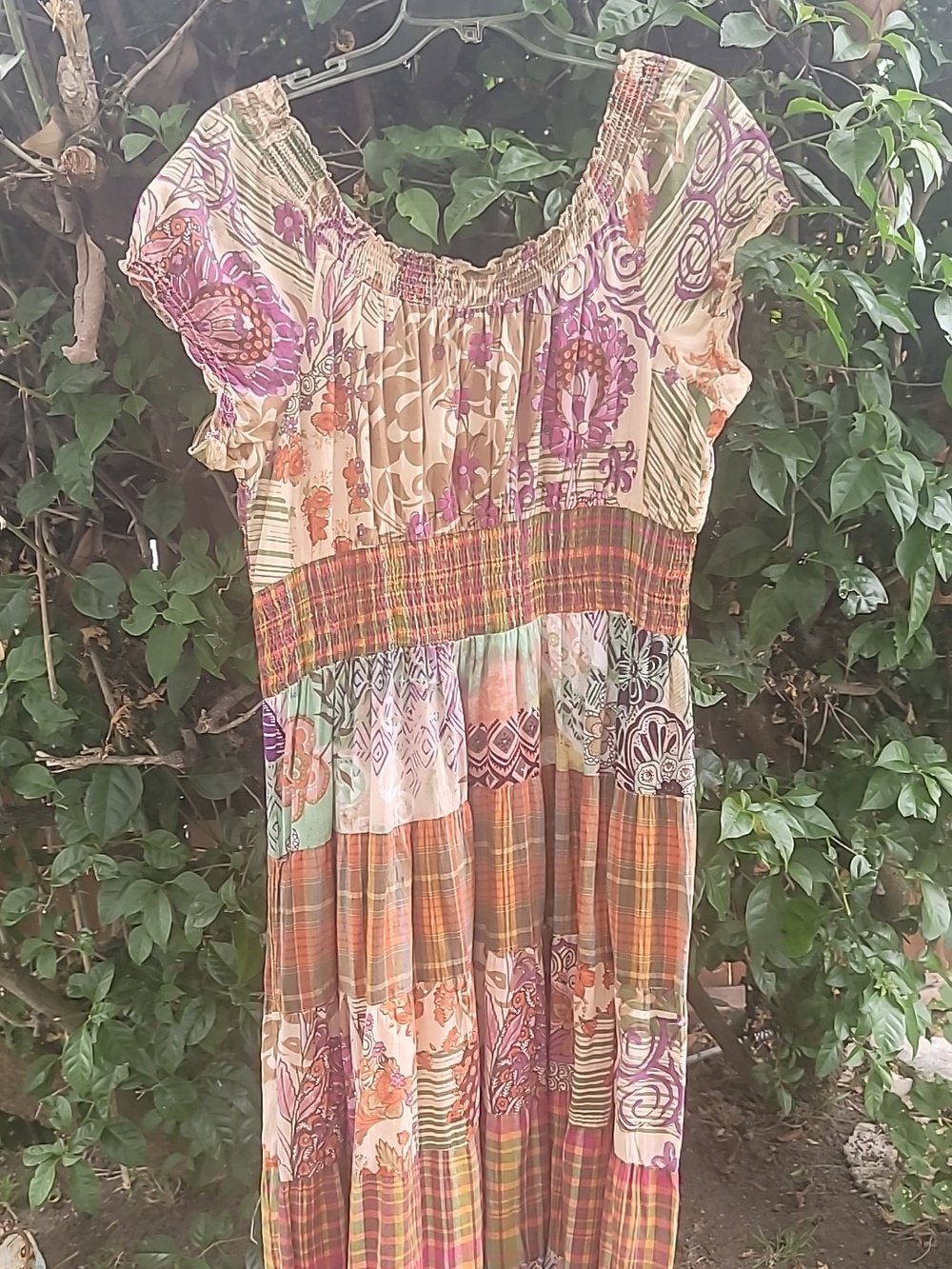Boho Mix-Print Patchwork Maxi Dress in Multi-Colors Coastal Cowgirl  SZ L - Picture 8 of 16